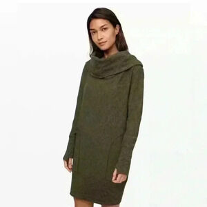 Lululemon Along the Way Dress Olive Green Cowl Sweater Dress Size S On The Move